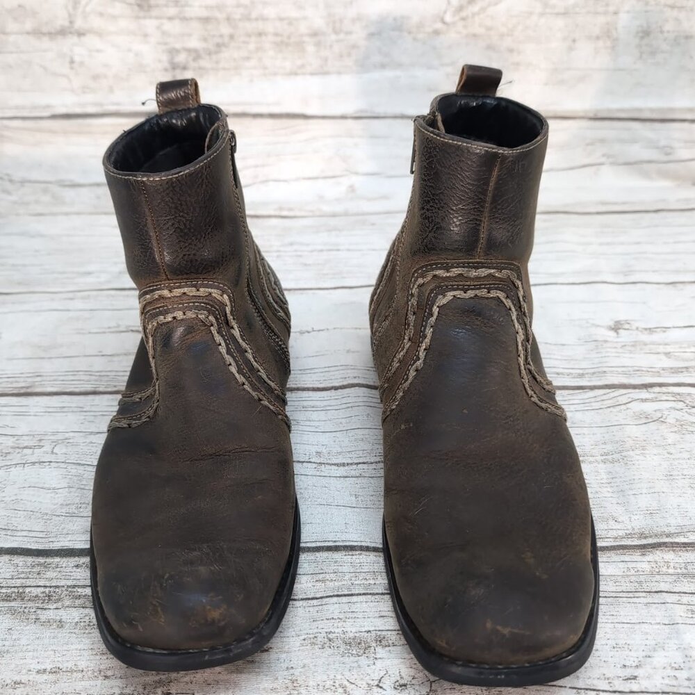 Bed Stu Revolution Men’s Brown Leather Western Ankle Boots Size 8.5